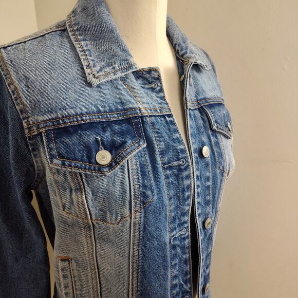 Abercrombie & Fitch Jacket Womens Small Blue Distressed Denim Trucker Button Up - Picture 3 of 15